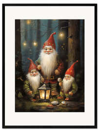 Gerahmter Kunstdruck Drei Zwerge mit Laterne