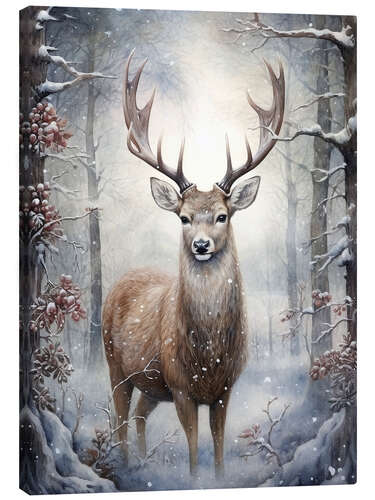Tableau sur toile Deer in Christmas Forest