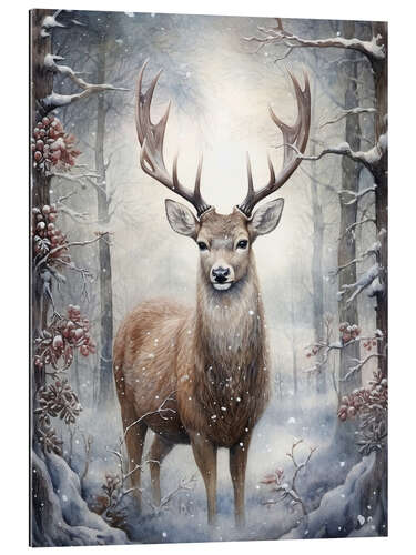 Quadro em plexi-alumínio Deer in Christmas Forest