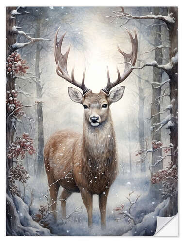 Sisustustarra Deer in Christmas Forest