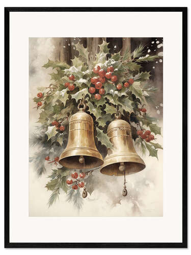 Gerahmter Kunstdruck Weihnachtsglocken und Mistel