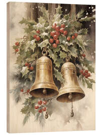 Hout print Christmas Bells and Mistletoe