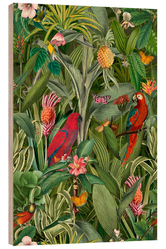 Wood print Jungle Parrots Paradise