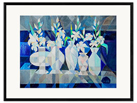 Stampa artistica con cornice Blue Still Life With White Flowers