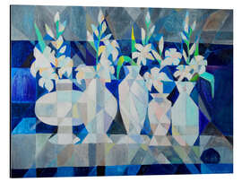 Magnettafel Blaues Stillleben mit weißen Blumen