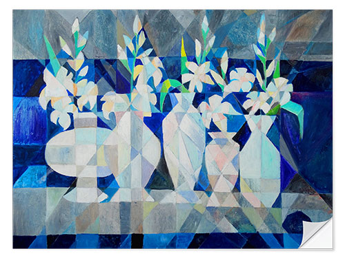 Sticker mural Blue Still Life With White Flowers