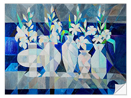 Sticker mural Blue Still Life With White Flowers