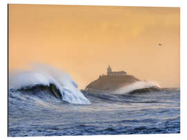 Aluminium print Waves and Lighthouse on the Asturian Coast, Spain