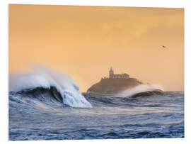 Foam board print Waves and Lighthouse on the Asturian Coast, Spain