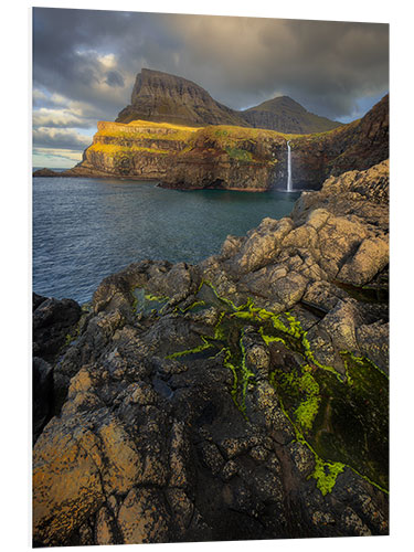 Foam board print Múlafossur Waterfall, Faroe Islands