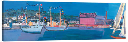 Canvas-taulu Bateaux, mer, petits pavillons, maisons, port, quai, voiles