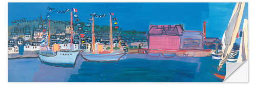 Vinilo para la pared Bateaux, mer, petits pavillons, maisons, port, quai, voiles