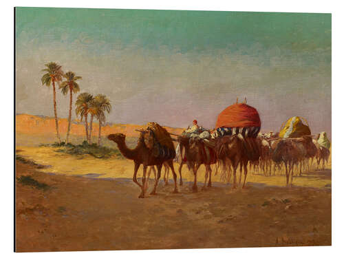 Aluminium print Camel caravan in the Tunisian desert, Alexis Auguste Delahogue