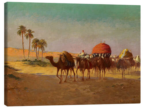 Lerretsbilde Camel caravan in the Tunisian desert, Alexis Auguste Delahogue