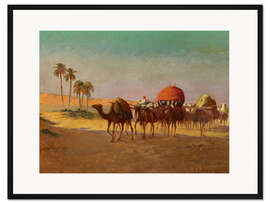 Gerahmter Kunstdruck Kamelkarawane in der tunesischen Wüste, Alexis Auguste Delahogue