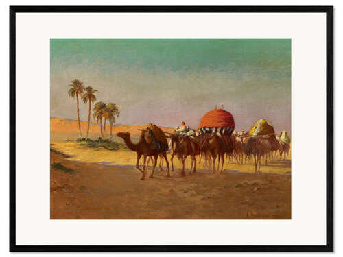 Ingelijste kunstdruk Camel caravan in the Tunisian desert, Alexis Auguste Delahogue
