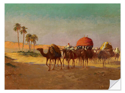 Selvklebende plakat Camel caravan in the Tunisian desert, Alexis Auguste Delahogue