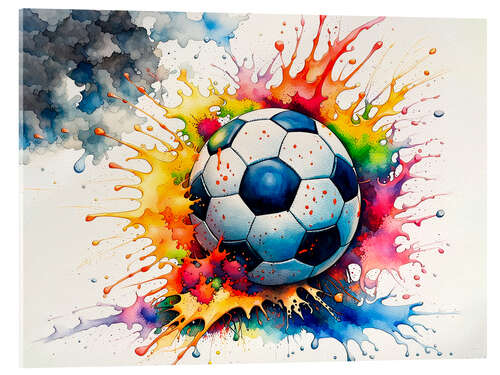 Acrylglasbild Fußball in Aquarell