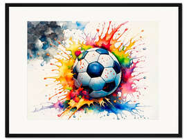 Gerahmter Kunstdruck Fußball in Aquarell