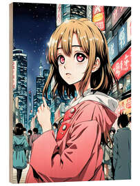 Wood print Japanese Anime Girl I