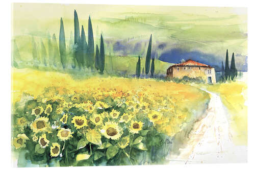 Acrylic print Sunflower Field in Tuscany