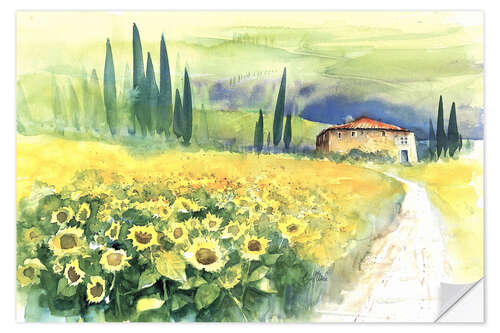 Muursticker Sunflower Field in Tuscany