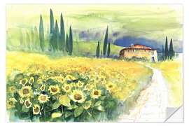 Muursticker Sunflower Field in Tuscany