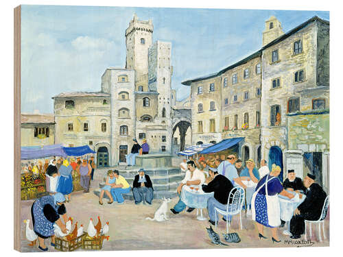 Cuadro de madera Lunchtime in a Market square, Tuscany