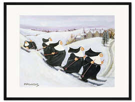 Gerahmter Kunstdruck Nonnen beim Skifahren