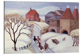 Aluminium print Driving Cows Home in the Snow