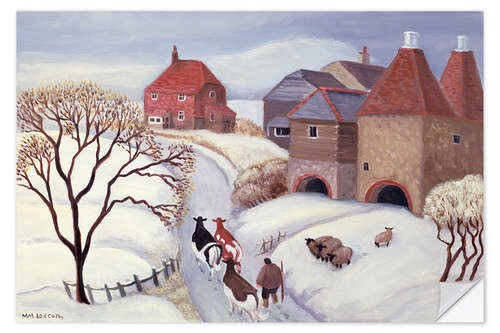 Vinilo para la pared Driving Cows Home in the Snow