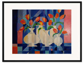 Gerahmter Kunstdruck Roten Tulpen auf Blauem Hintergrund