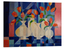 Tableau en plexi-alu Red Tulips On a Blue Background