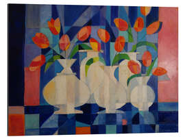 Magnettafel Roten Tulpen auf Blauem Hintergrund