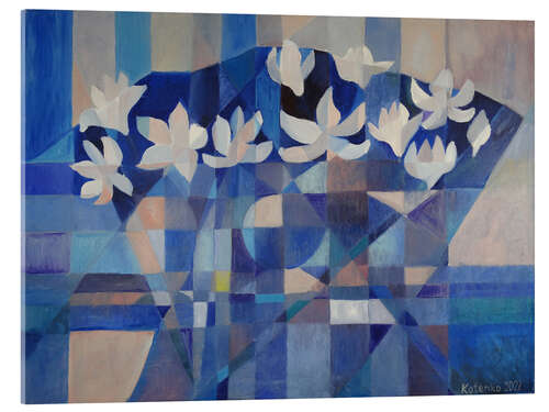 Acrylglasbild Magnolien in Blau