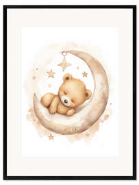 Kehystetty taidepainatus Sleeping Teddybear on the Moon