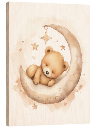 Trätavla Sleeping Teddybear on the Moon