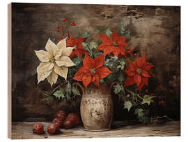 Wood print Christmas Poinsettia