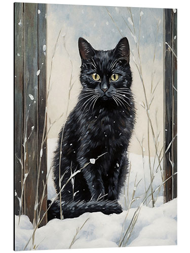 Aluminium print Black Cat in Snow