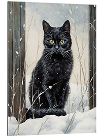 Aluminium print Black Cat in Snow