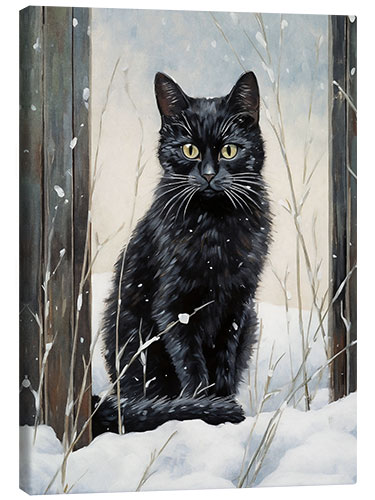 Stampa su tela Black Cat in Snow