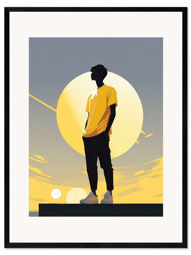 Ingelijste kunstdruk Moonlight Watcher Silhouette