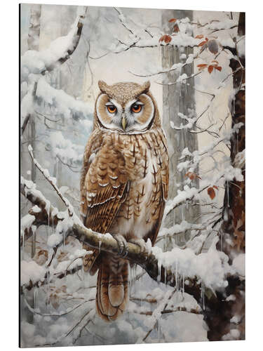 Aluminium print Owl in Winter Forest