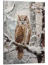 Tableau en aluminium Owl in Winter Forest