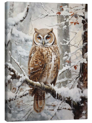 Canvas print Owl in Winter Forest