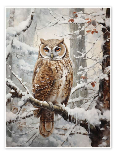 Poster Owl in Winter Forest