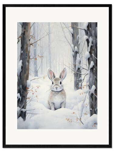 Impresión de arte enmarcada White Hare in Winter Forest