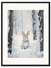 Framed art print White Hare in Winter Forest