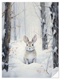 Naklejka na ścianę White Hare in Winter Forest