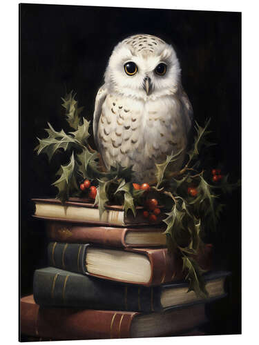 Aluminiumtavla White Owl on Books